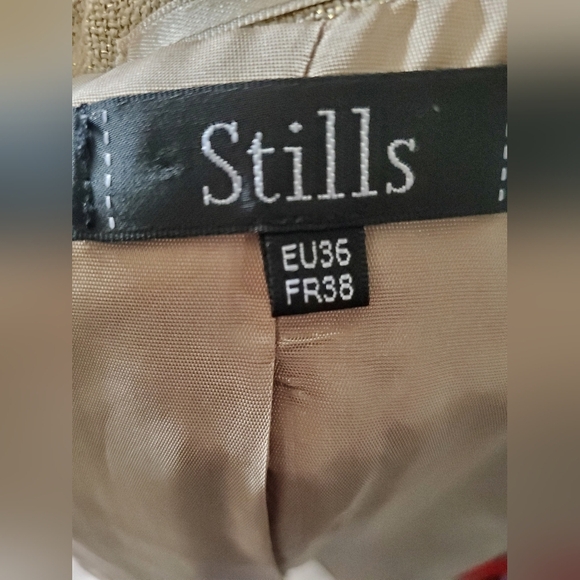 STILLS ATELIER linen gold sparkle blazer with silver embroidered pockets. Size 4 - Picture 12 of 13